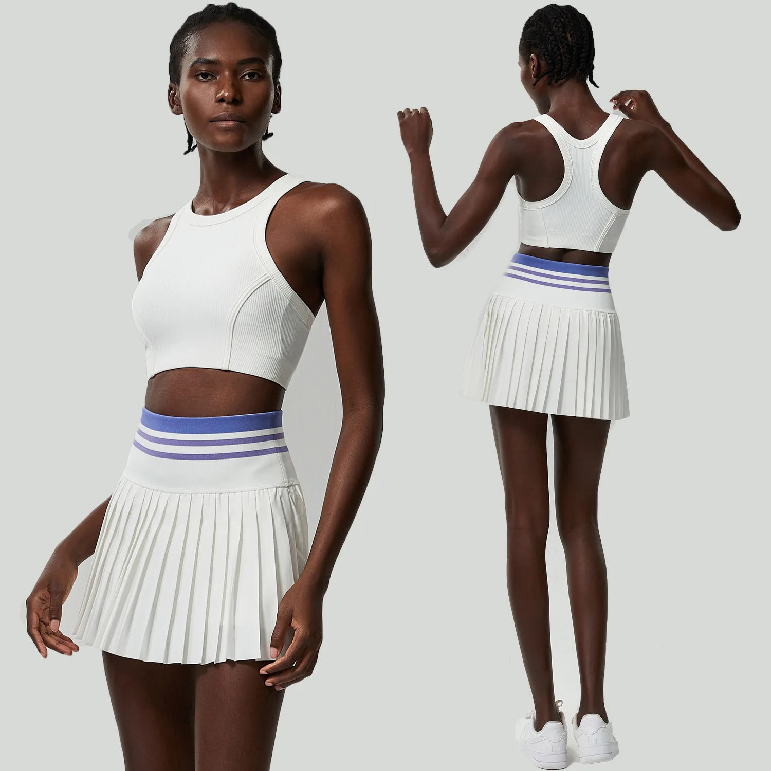 Ropa deportiva corta para mujer, conjunto de dos piezas para Fitness y Yoga, falda de tenis de cintura alta, Top corto, traje de gimnasio, ropa deportiva transpirable para mujer