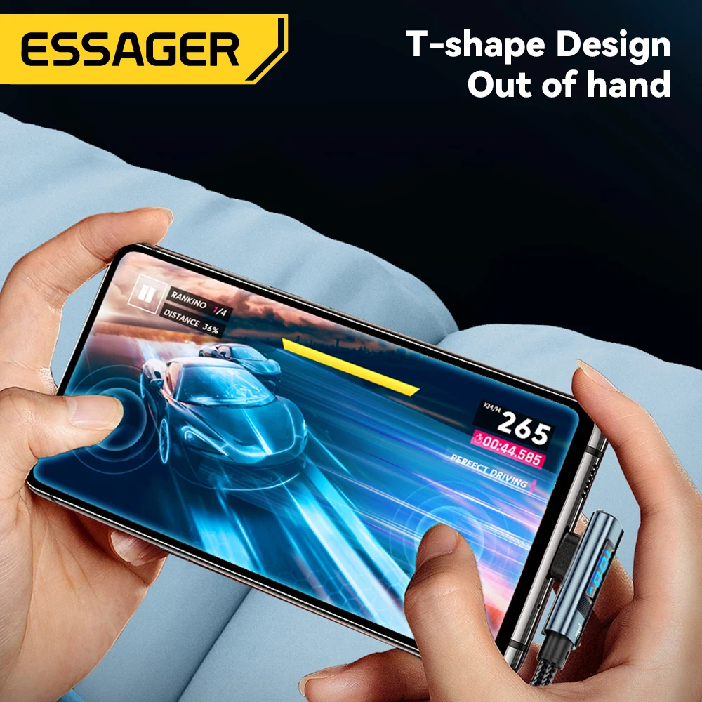 Essager 7A 100W Cable USB C carga rápida pantalla Digital codo tipo C Cable para Huawei Mate60 Pro Xiaomi Samsung Vivo Cable de datos