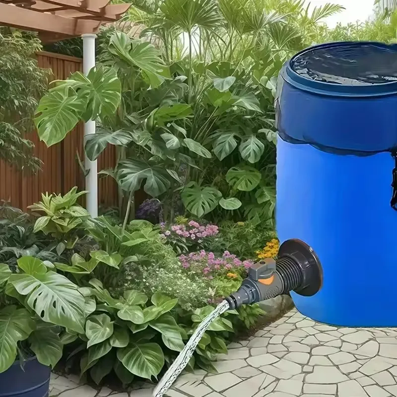 2 adaptadores de PVC/IBC para barriles de agua de 1/2" con válvula, conector para la recolección de agua de lluvia para almacenamiento de agua de riego.