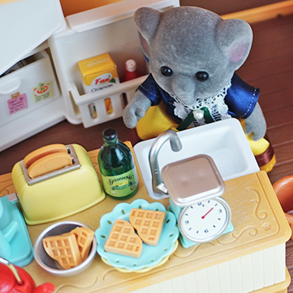 Familia del bosque, muebles de cocina, baño, dormitorio, juegos de utensilios para hornear, modelo en miniatura, accesorios para casa de muñecas, refrigerador, regalo para niña, 1/12