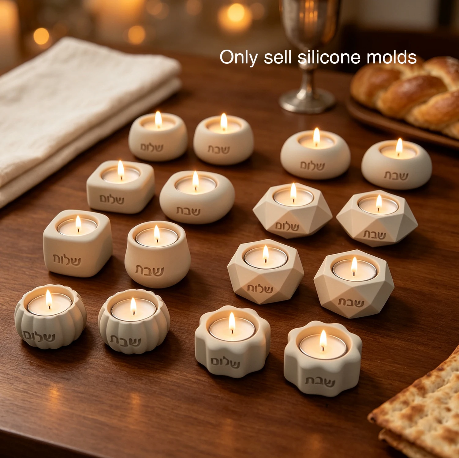 Molde de silicona para candelabro Shabbat Shalom, múltiples formas, para cemento, yeso, portavelas, molde de silicona, Judaica, Sábato