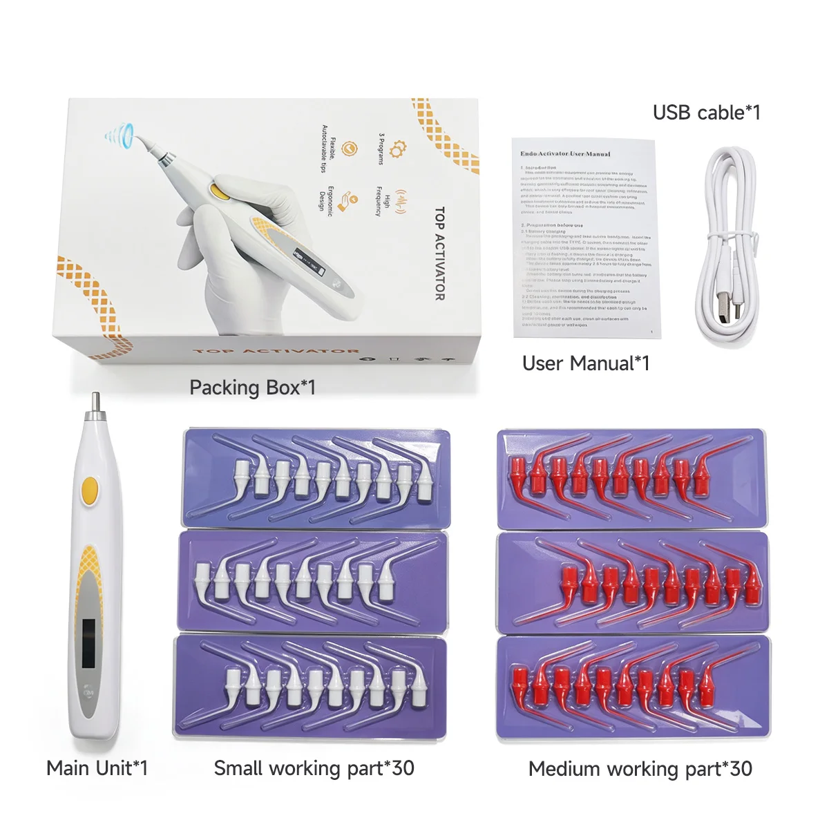 Activador Ultrasónico Dental de Alta Frecuencia JUMTOP, 60 Puntas Flexibles Gratuitas, 3 Programas para Activación de Conductos Radiculares