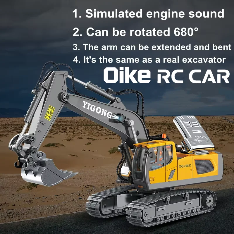 Excavadora de control remoto Oike 4WD, camión volquete RC con control por radio, vehículo todoterreno, bulldozer, buggy de construcción, coche con luces y sonido
