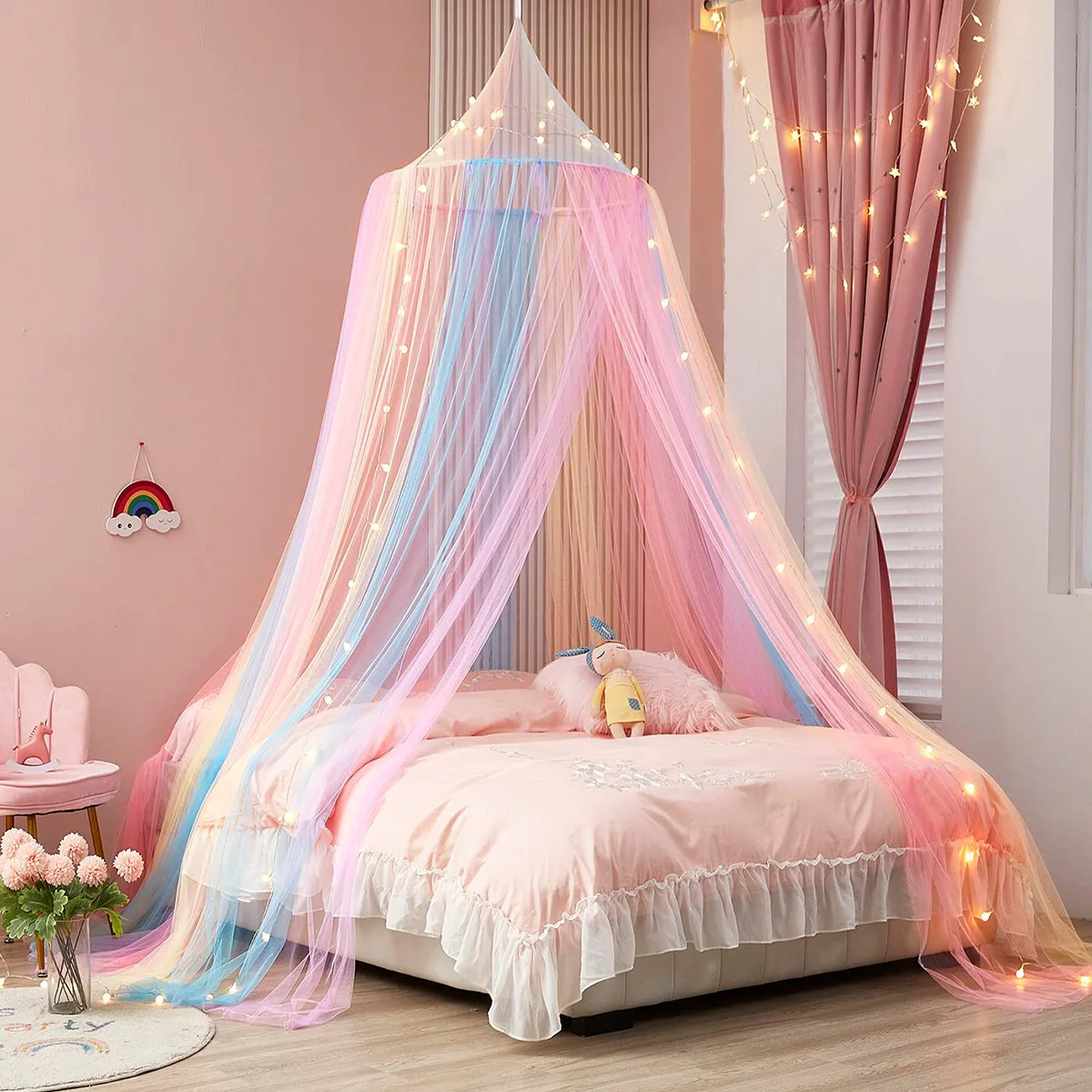 Redecillas de cortina para dormitorio de bebé, mosquitera de princesa arcoíris para cuna, dosel para cama de recién nacidos, tienda de cama para niños, decoración de habitación