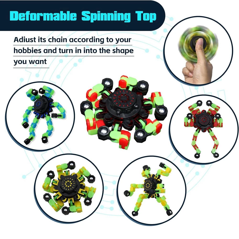 4 Uds Fidget Spinners que brilla en la oscuridad, giroscopio con la yema del dedo, Robot Deformable DIY, divertidos juguetes sensoriales, Spinner de descompresión, recuerdos de fiesta
