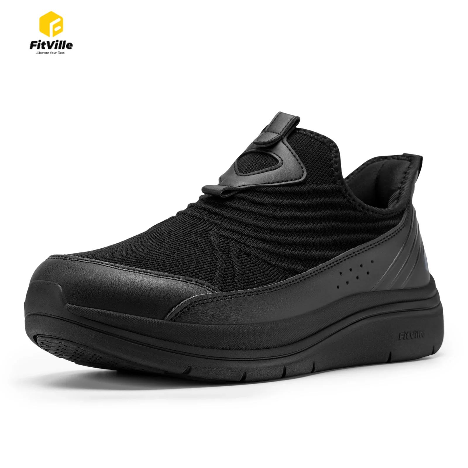 Zapatos FitVille anchos para hombre, sin cordones, transpirables, ligeros, antideslizantes, informales, para estar de pie todo el día, para pies hinchados