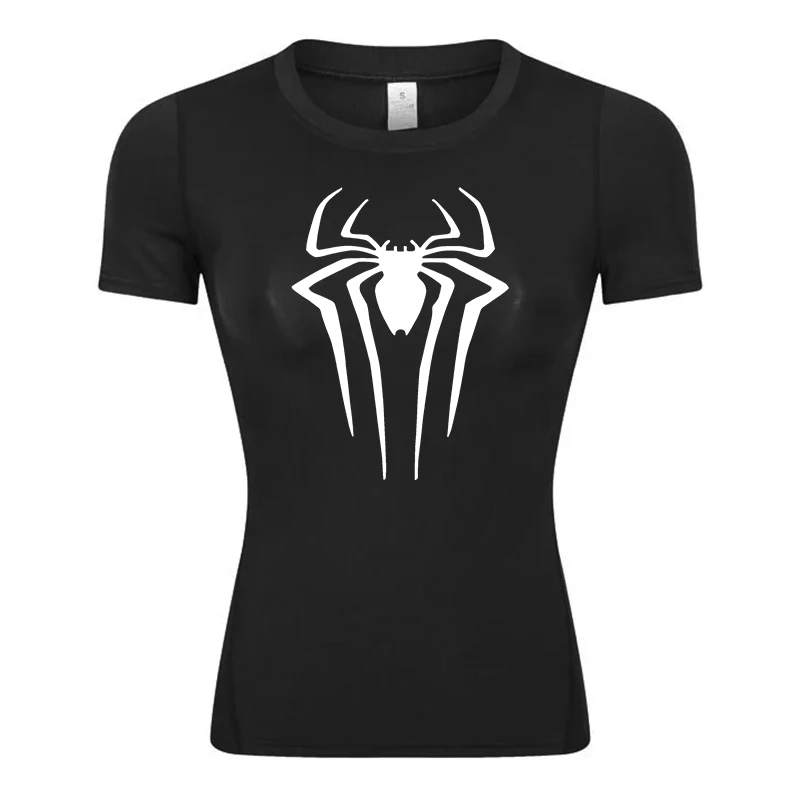 Camiseta de compresión de manga corta con estampado de araña para mujer, camiseta atlética para correr, entrenamiento, Yoga, camisetas de capa base, equipo deportivo para gimnasio