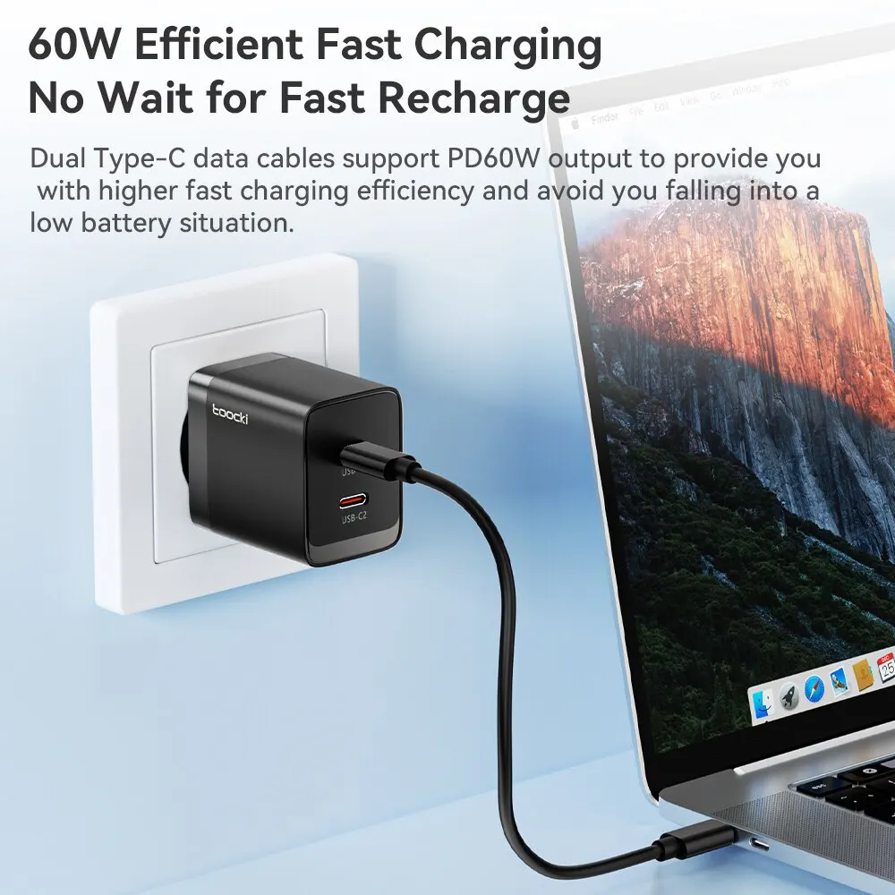 Toocki USB tipo C a USB C Cable 60W 4 en 1 Mini juego de cables de datos caja de almacenamiento cargador de carga rápida soporte para teléfono móvil para Xiaomi