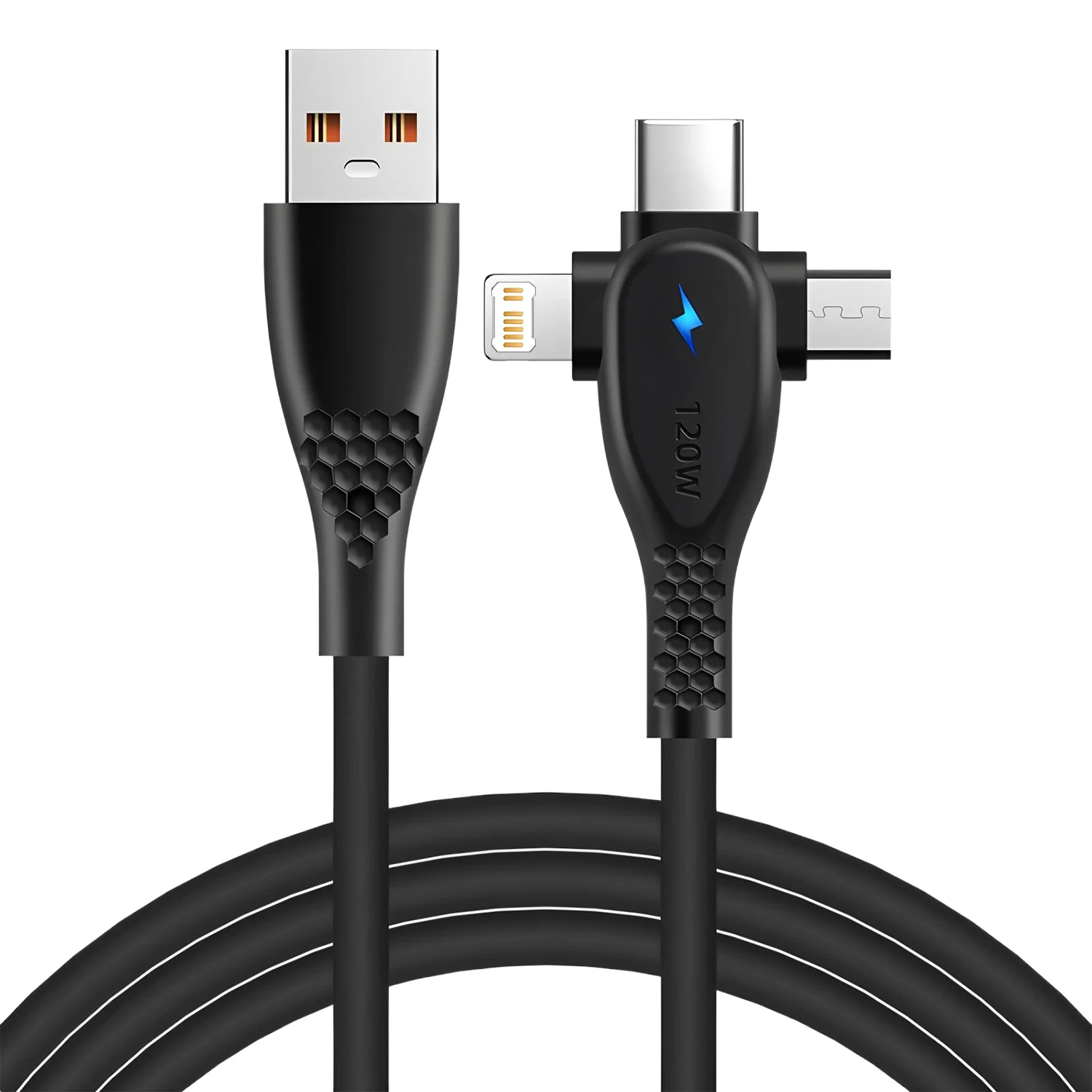Cable USB 3 en 1, Cable cargador Micro USB tipo C, puerto USB Multi 5A, Cable de carga rápida para Xiaomi iPhone 13 14 15 Pro Max Samsung