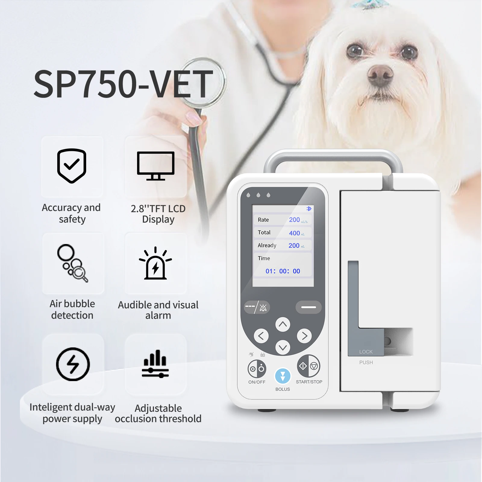 CONTEC-bomba de infusión veterinaria, Control de fluido estándar IV con alarma, SP750, clínica hospitalaria, uso preciso