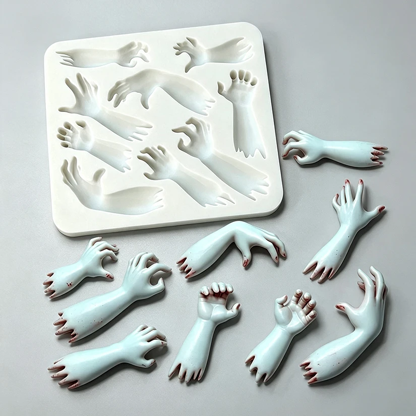 Molde de silicona de mano y brazo para Halloween, herramientas de resina para repostería, molde para hornear cupcakes, herramientas de decoración de pasteles de fondant