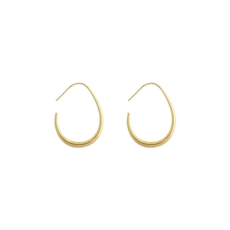Pendientes de aro de boda con elipse dorada de Plata de Ley 925 para mujer, joyería femenina de lujo, joyería de dinero 925
