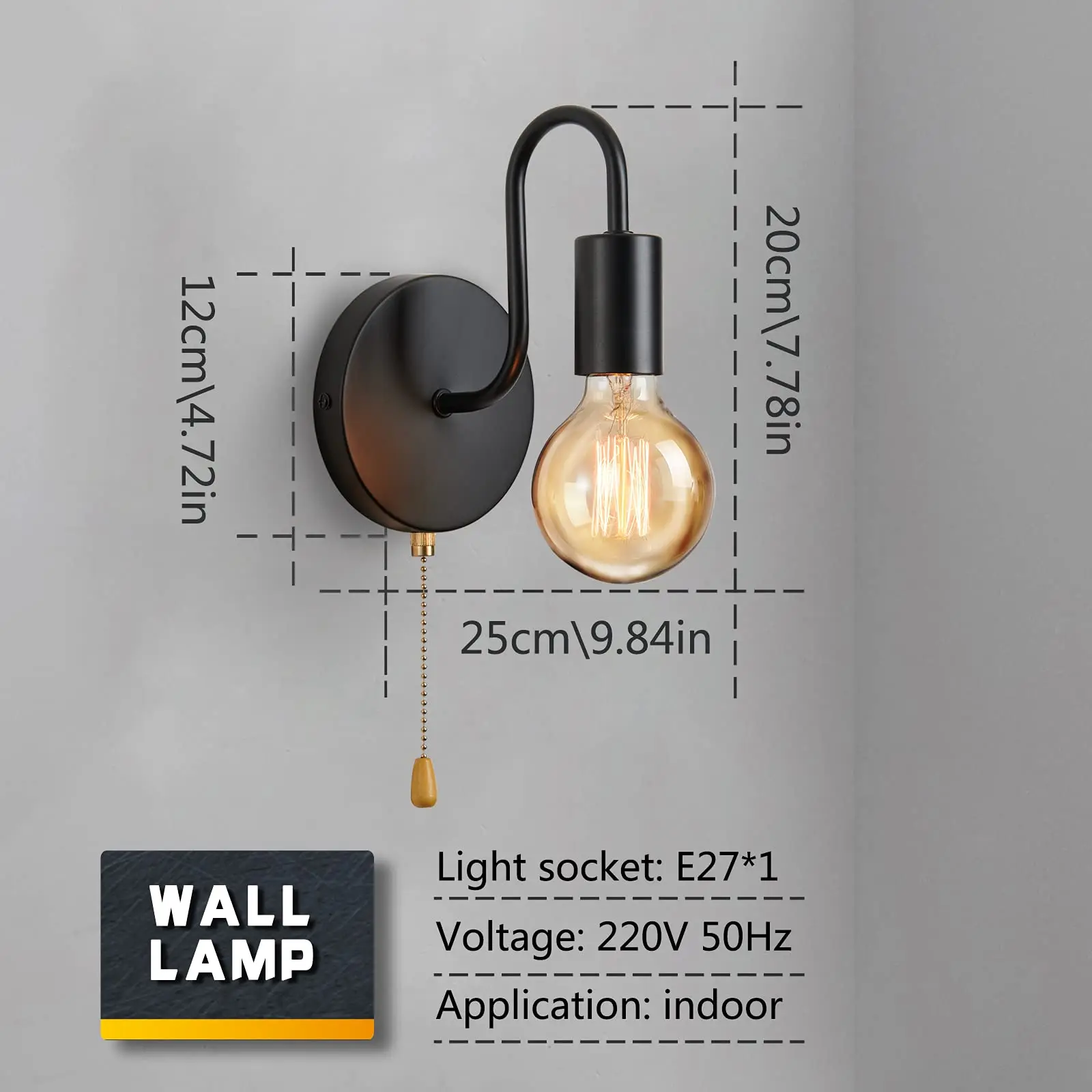 Lámpara de pared Industrial nórdica, hierro negro E27, iluminación interior, mesita de noche, baño, dormitorio, candelabro, accesorio de iluminación de pared Decoración