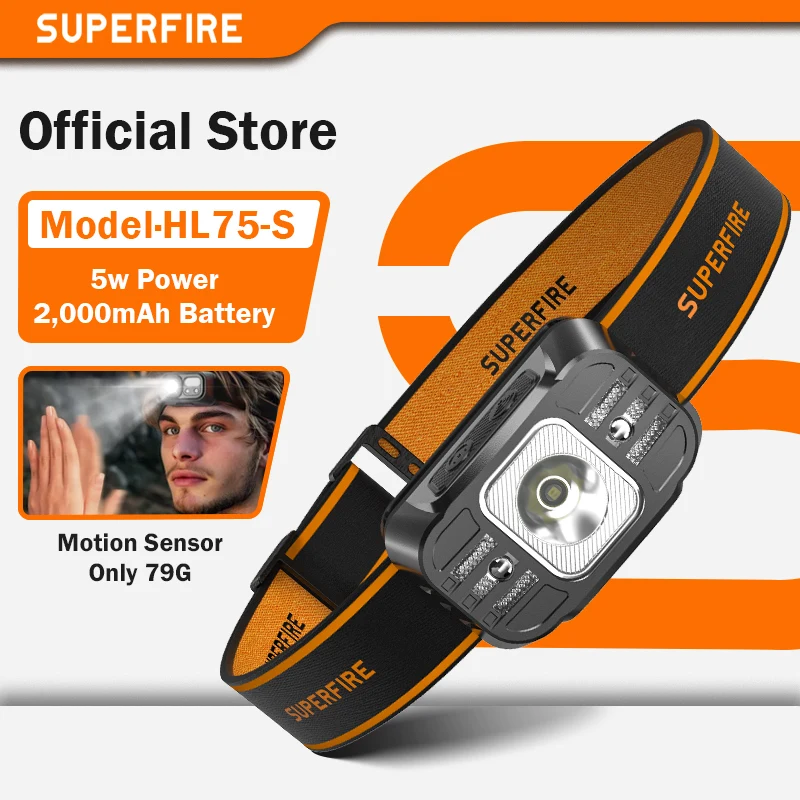 SUPERFIRE Mini LED USB C recargable de alta potencia Mini lámpara de cabeza Sensor de luz faro delantero para trabajar pesca faro