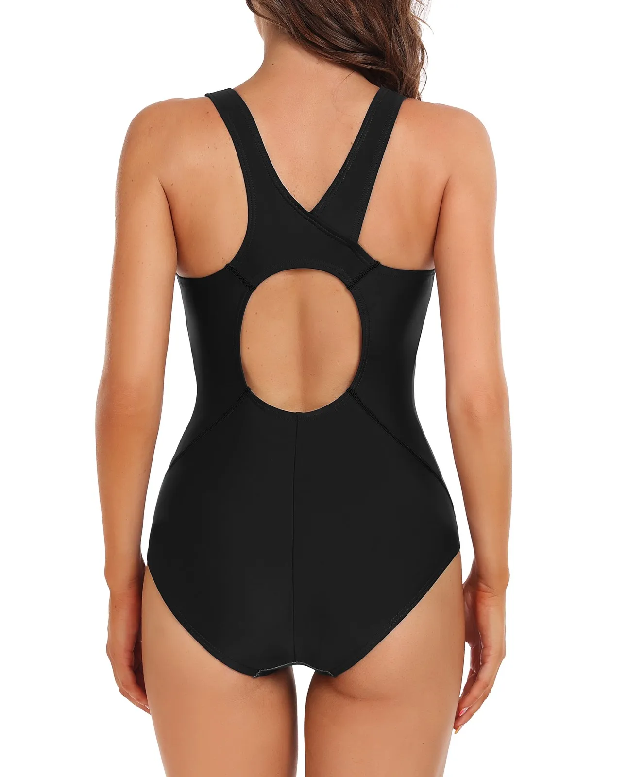 Anfilia-bañador deportivo de una pieza para mujer, traje de baño con estampado conservador triangular sin espalda, ropa de playa de retales