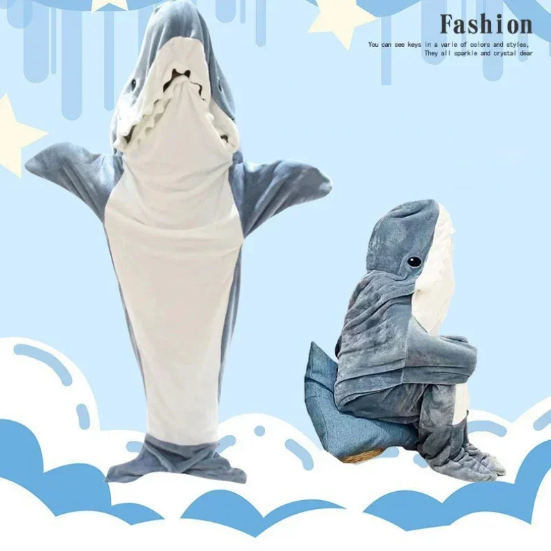 Manta de tiburón de dibujos animados con capucha para mujer, mono Kigurumi para niños y padres, franela cálida con capucha, ropa de casa divertida, mono de tiburón, saco de dormir
