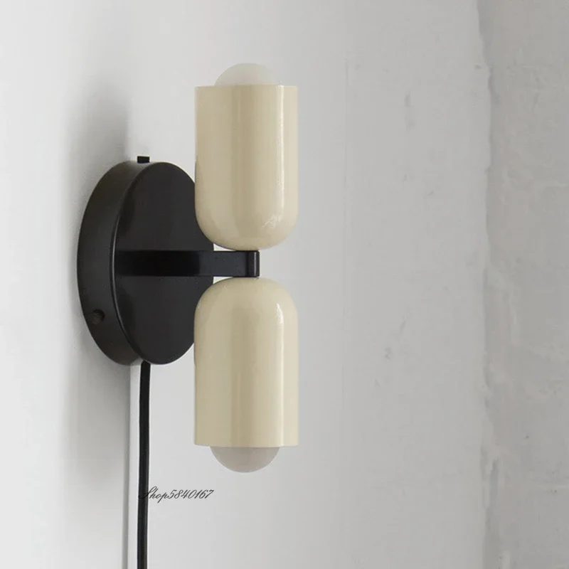 Lámpara de pared de estilo crema moderna, lámpara de noche para dormitorio de doble punta, luces artísticas de estudio para habitación de niños, aplique de pared creativo minimalista