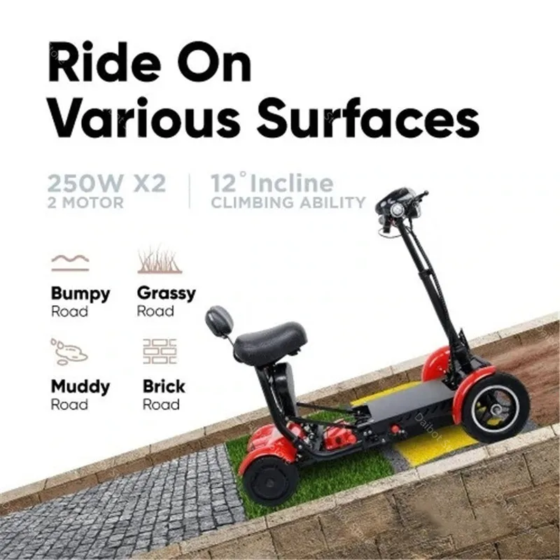 Scooter Eléctrico para Adultos con Discapacidad, Doble Motor 500W36V, Scooter de Movilidad de 2 Plazas, 4 Ruedas, Plegable, Scooter Eléctrico para Padres e Hijos