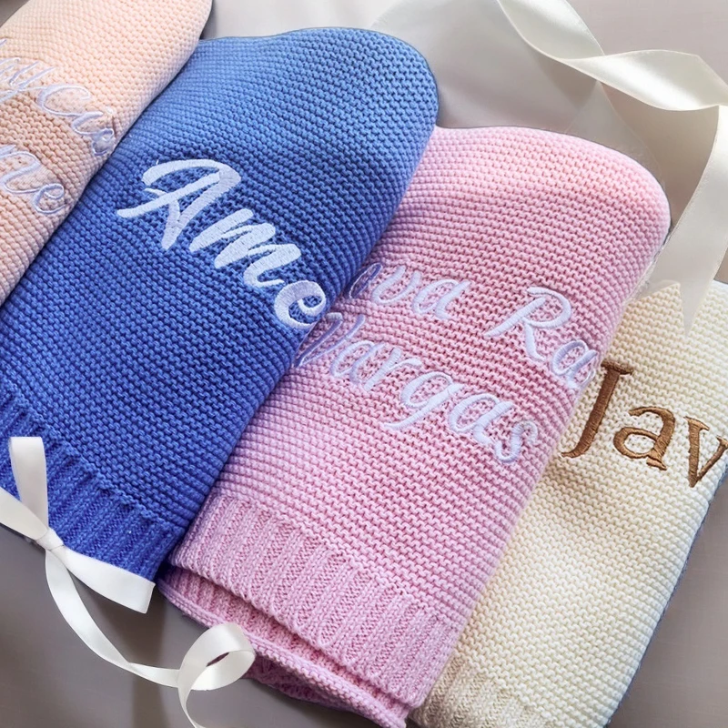 Manta de punto 100% algodón para bebé, con nombre personalizado, suave y transpirable, ideal para envolver al bebé, manta personalizada para recién nacidos, un regalo perfecto.