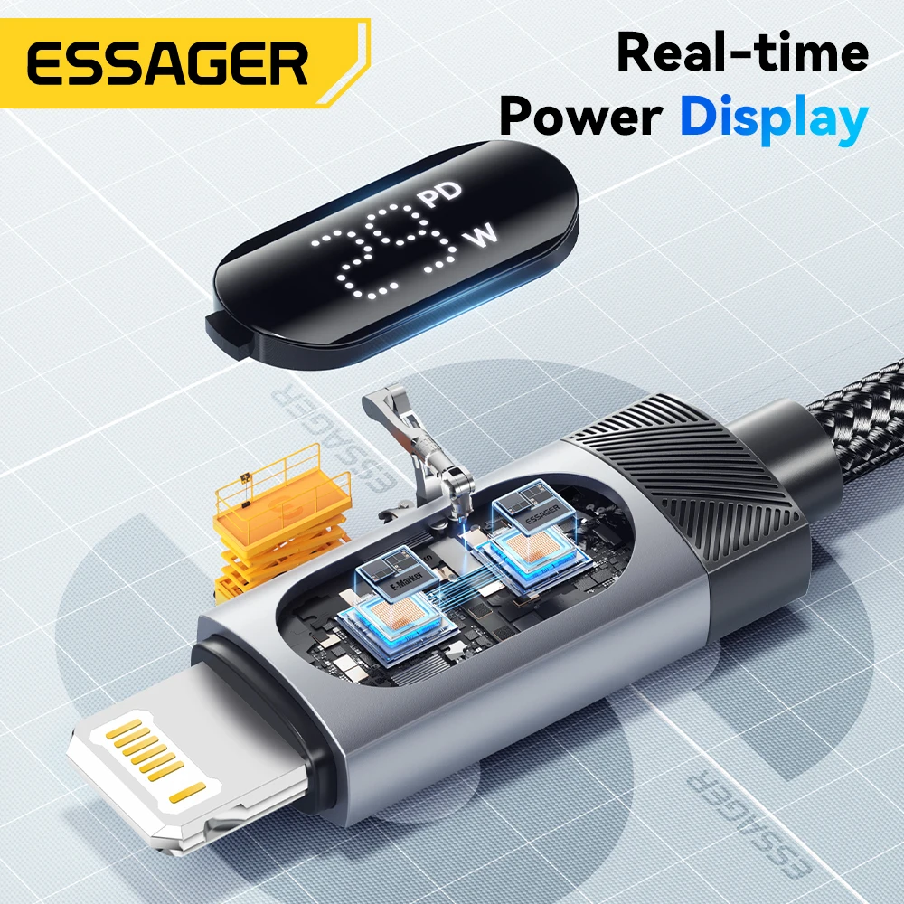 Essager tipo C a Cable de iluminación para iPhone 14 13 12 11 Pro Max PD 29W Cable de pantalla Digital de carga rápida para Macbook iPad