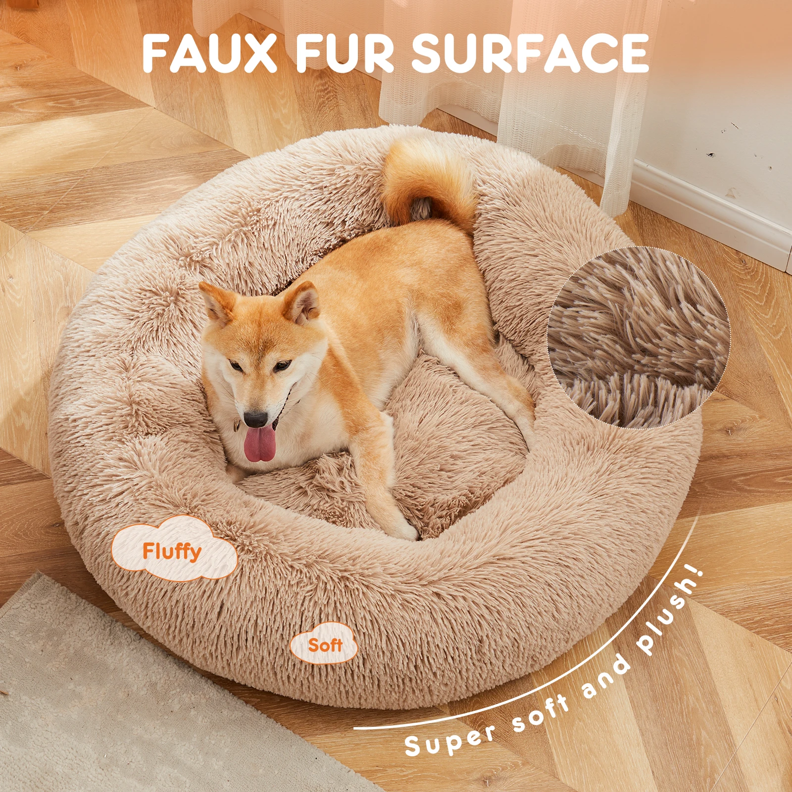 Cama calmante para perros JHK para perros medianos a grandes, cama grande lavable para mascotas, cama redonda antideslizante de felpa esponjosa para perros de piel sintética