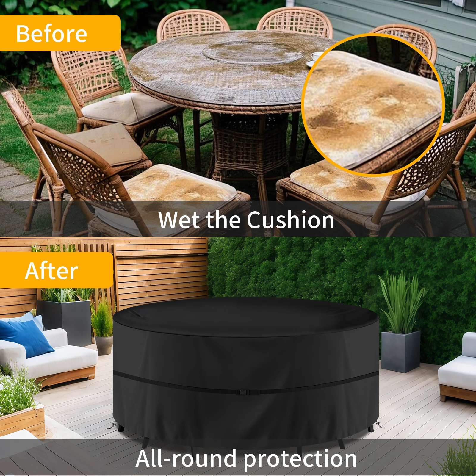 Cubiertas redondas impermeables para muebles de jardín, cubierta Circular para mesa y silla de Patio exterior, tela Oxford a prueba de viento, Anti-UV y raspado