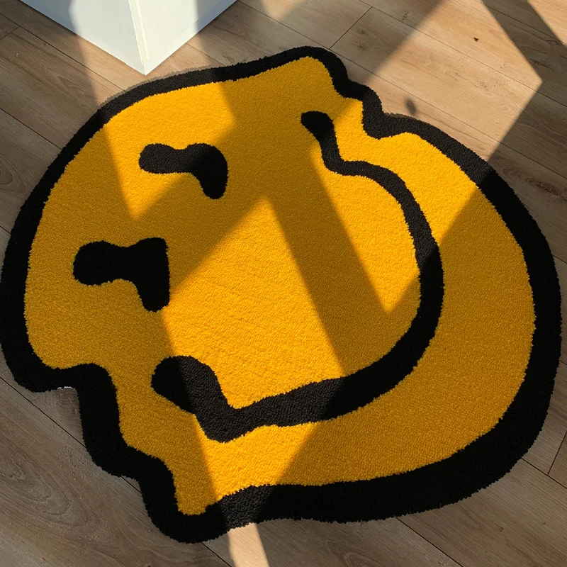 Alfombra acolchada trenzada y sonriente, alfombra puramente suave hecha a mano, adecuada para decoración de habitación, alfombras mullidas, dormitorio, baño independiente