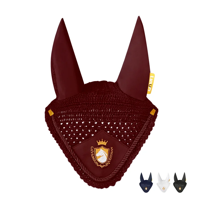 Cubierta de oreja de caballo ecuestre, protección contra el viento, máscara de oreja de caballo rojo bordado, cubierta de oreja de caballo de punto negro