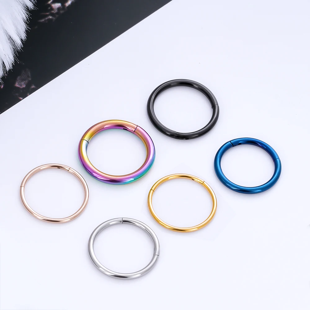 10/50PCS al por mayor, Aros redondos de titanio G23 para piercing, Anillos para la nariz, Clicker para septum, Joyería corporal para mujer, para cartílago de la oreja y tragus