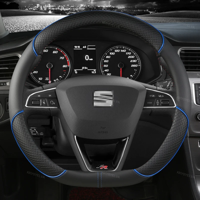 Protector para volante de coche de cuero de microfibra, antideslizante, 38cm, para Seat Tarraco Arona Ateca Ibiza Toledo Mii Leon Arosa Exeo ST FR