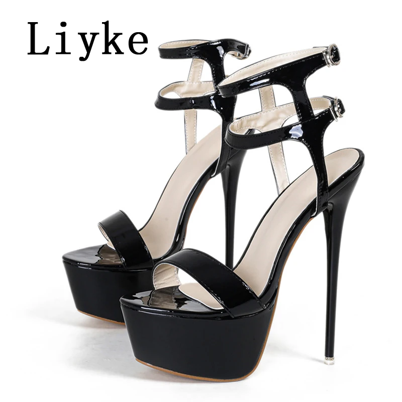 Liyke, sandalias sexis de plataforma de tacón alto rojo para mujer, moda con doble hebilla y correa abierta, zapatos para banquete de boda, talla grande 45 46
