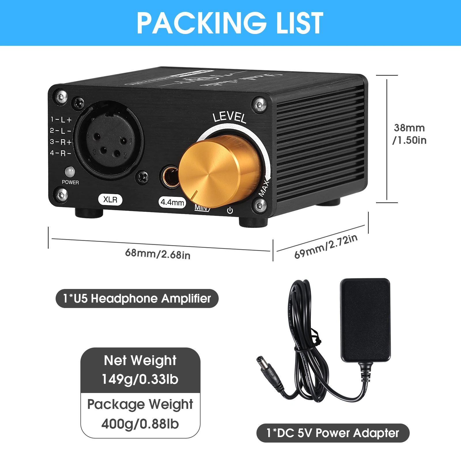 Douk Audio-miniauriculares totalmente equilibrados, amplificador de Audio estéreo para auriculares XLR/4,4mm con Control de volumen