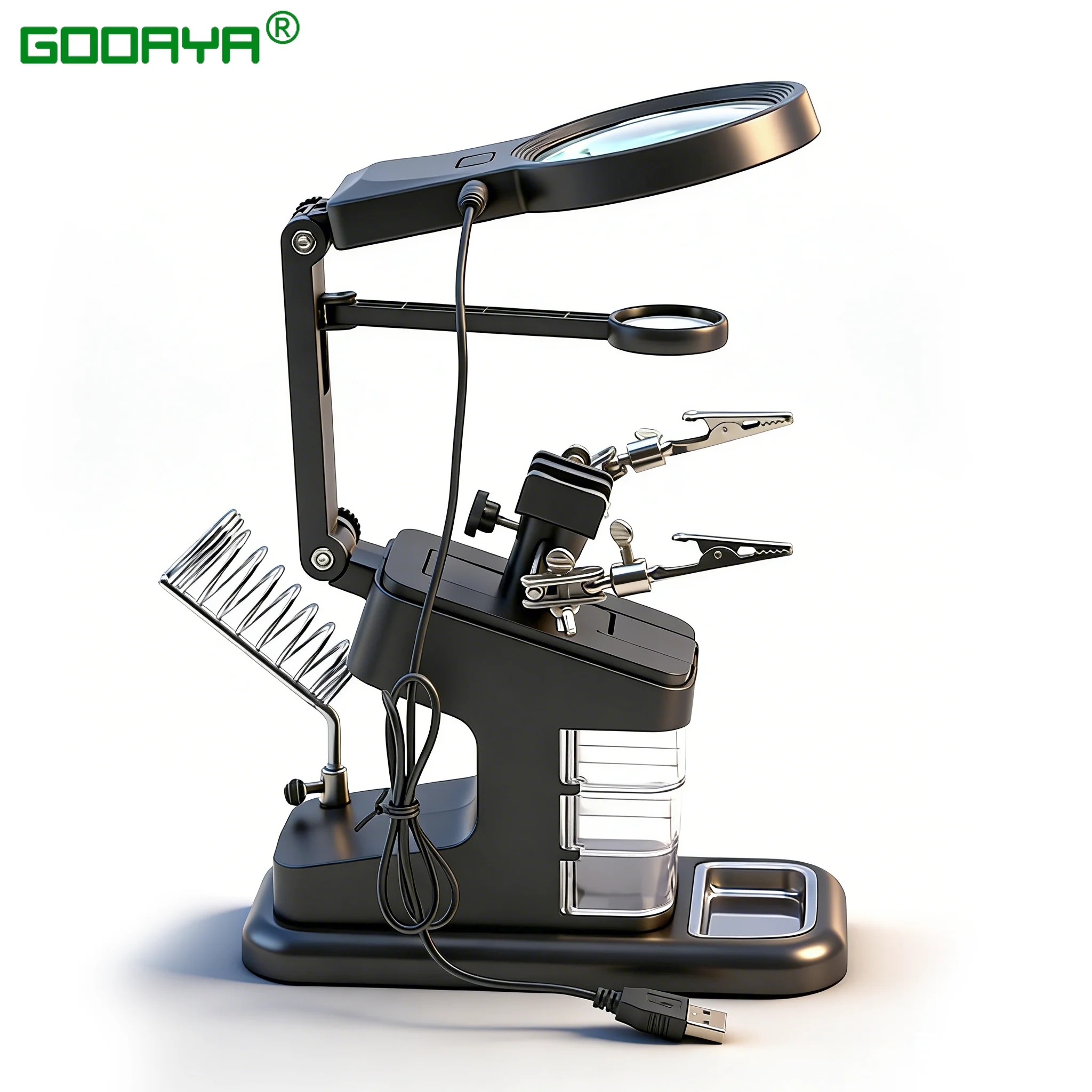 Lupa de soldadura con luz LED, lupa con Clip auxiliar, lupa 3 en 1, soldadura manual, soporte de hierro para soldar, estación
