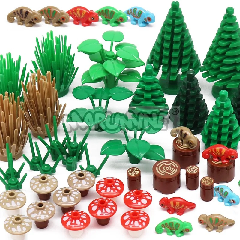 MARUMINE 48 UDS-54 Uds. Conjunto de accesorios de bloques de construcción MOC Jungle Garden City View piezas de modo de ladrillos lagartos 2435 3471 6064 14769