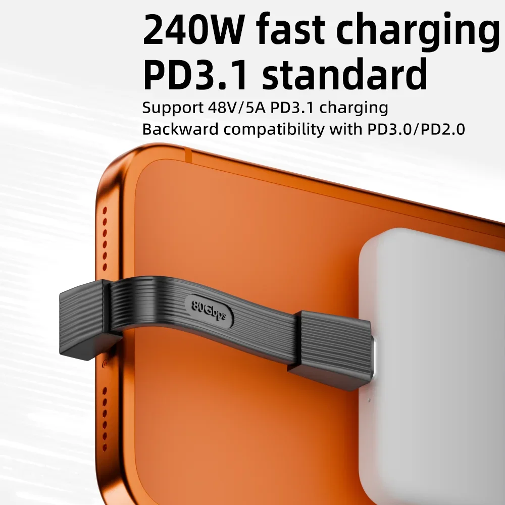 Cable USB-C a C corto de 5 cm y 90 grados, 80 Gbps, 240 W, carga rápida PD, salida de vídeo 8K a 60 Hz para SSD de portátil Thunderbolt4