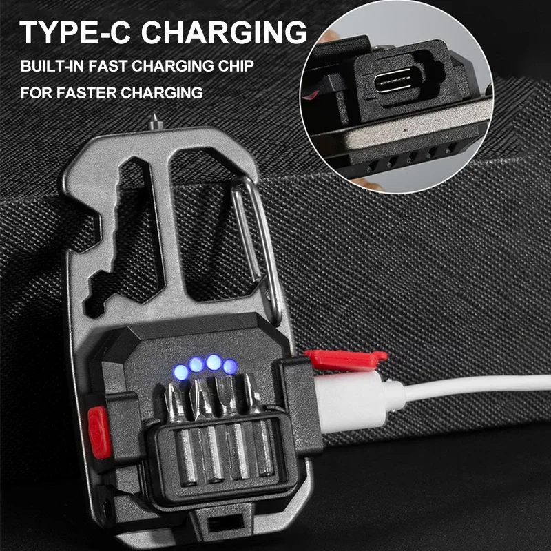 Luz de trabajo con llavero COB con pantalla de batería, luz LED portátil recargable de 8 modos de alto lúmenes para acampar, senderismo y correr