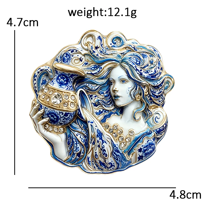 Wuli&baby Broches encantadores de dama de Acuario para mujer, unisex, de 2 colores, con diamantes de imitación, signo del zodíaco, personaje, fiesta, oficina, broche, regalo
