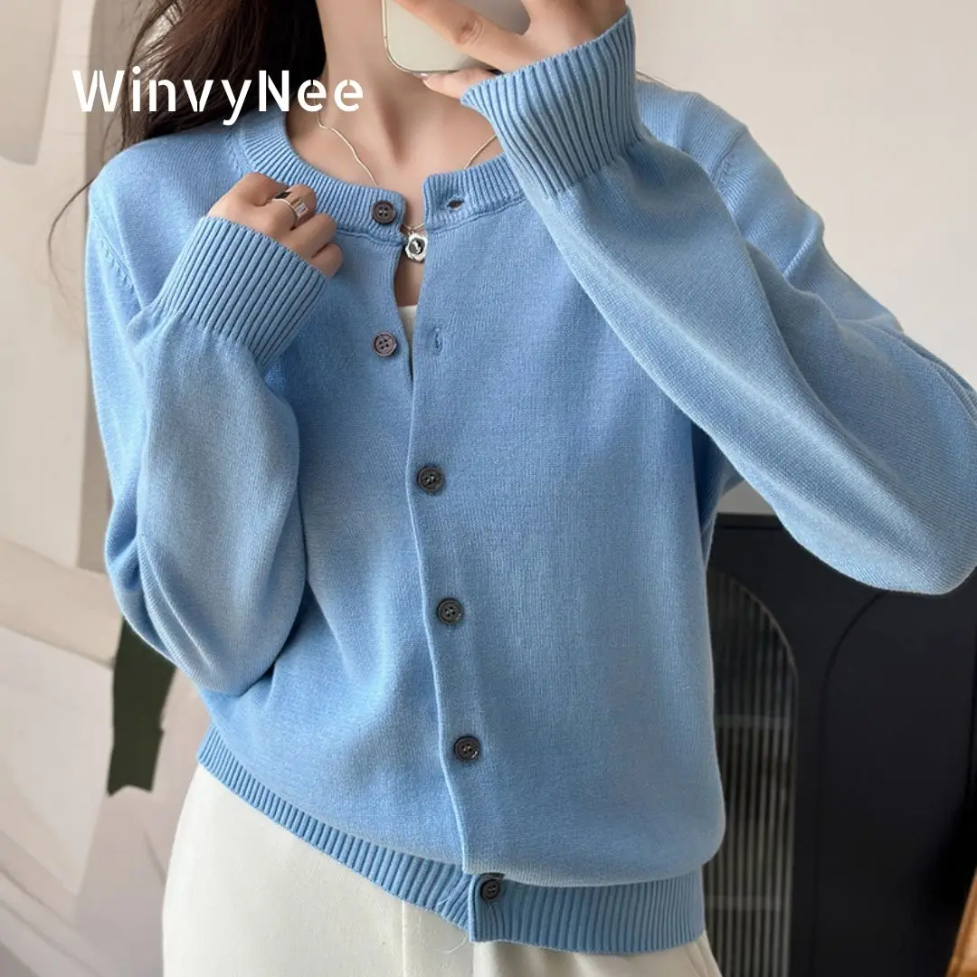 WinvyNee Cárdigan de cuello redondo 100% de algodón puro para mujer, tops de oficina a la moda, ropa informal para mujer, conjunto de viaje diario ZA1002004