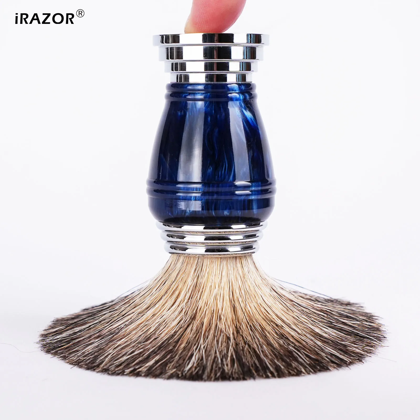Brocha de Afeitar Premium iRAZOR para Hombres con Pelo Natural, Mango de Resina Azul Espacial, Herramienta de Afeitado en Húmedo para Barbero, Regalo para el Cuidado de la Barba