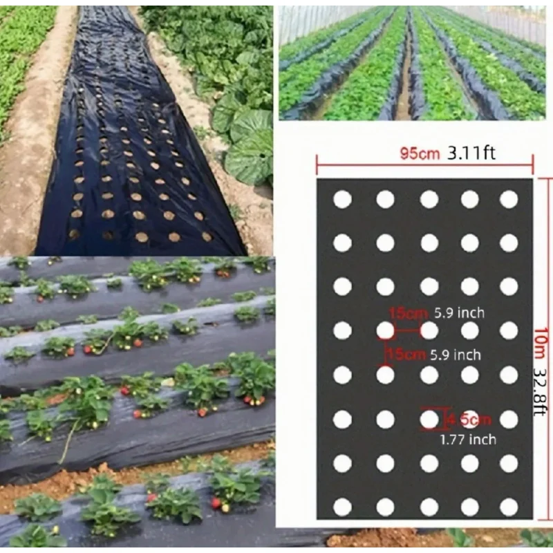 Película plástica con orificio para plantar, cubierta de película de barrera para Control de malezas de jardín, hoja de paisaje agrícola de jardinería transpirable, 1 ud.