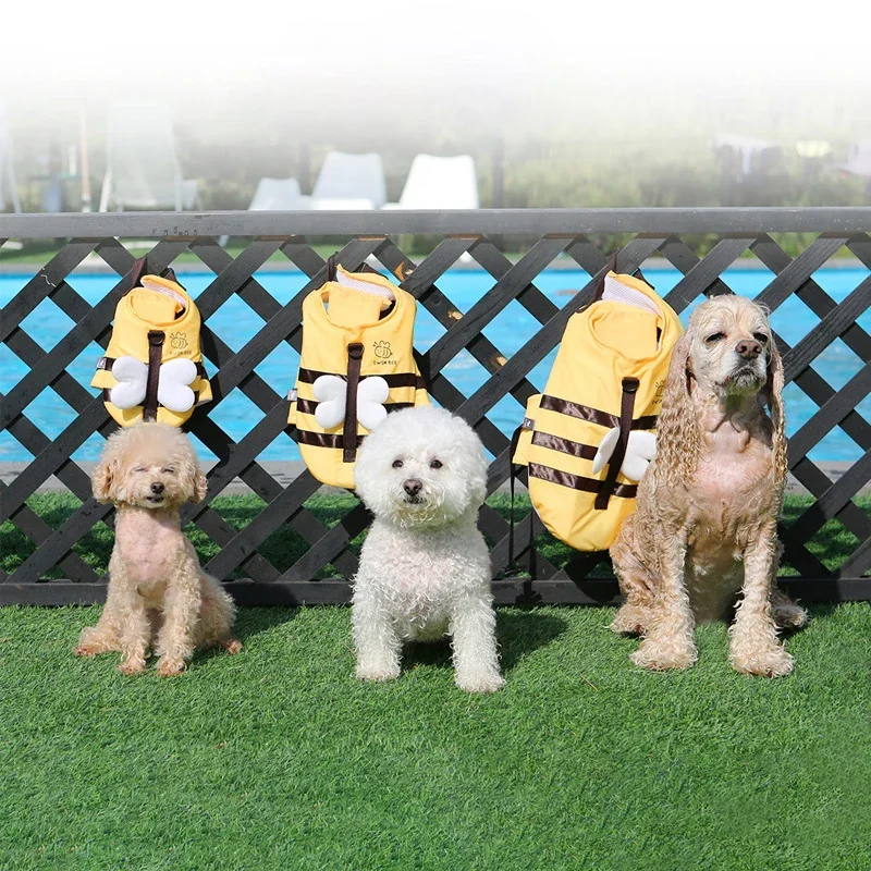 Traje de baño de verano para perros con abeja pequeña, chaleco salvavidas impermeable para cachorros, ropa transpirable para perros, arnés de seguridad para natación, suministros para mascotas
