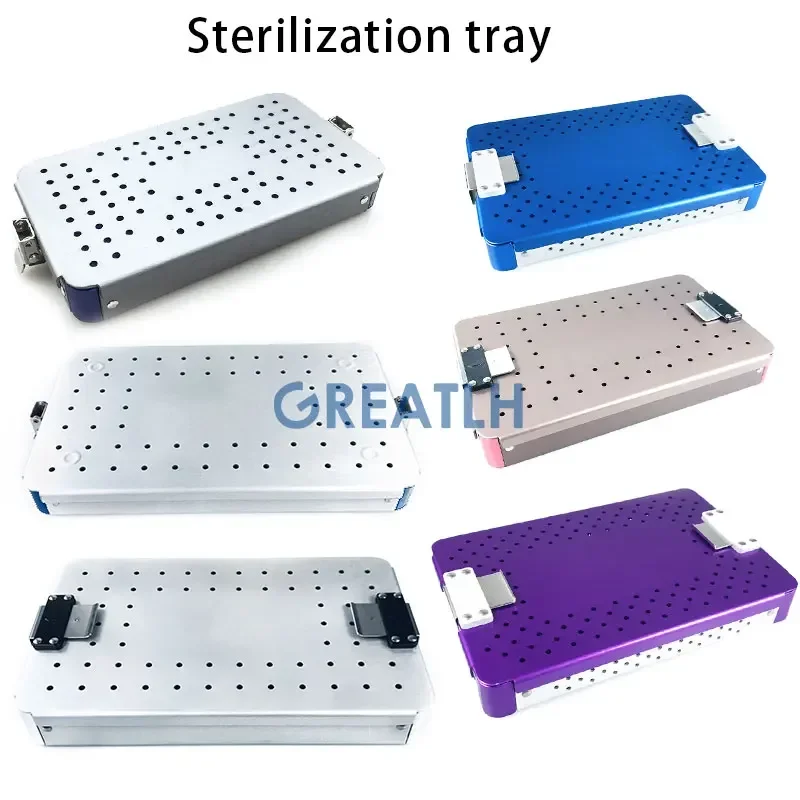 Estuche de esterilización de una sola capa, bandeja Autoclavable con alfombrilla de silicona, herramienta de esterilización, instrumentos de aluminio, sujeción de esterilización
