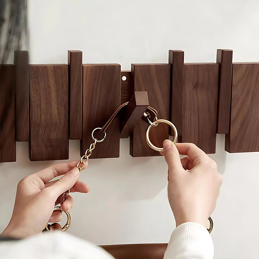 Gancho con forma de tecla de piano, de madera, para la entrada, para colgar abrigos, sombreros, bolsos y llaves. Gancho multifuncional plegable para puerta o pared.