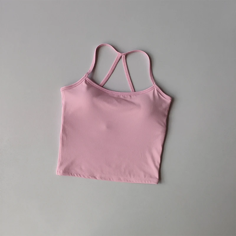 Sujetador deportivo desnudo sin costuras para mujer, Push-up, soporte alto, correa fina ajustable para el hombro, camiseta sin mangas para Yoga, ropa interior deportiva