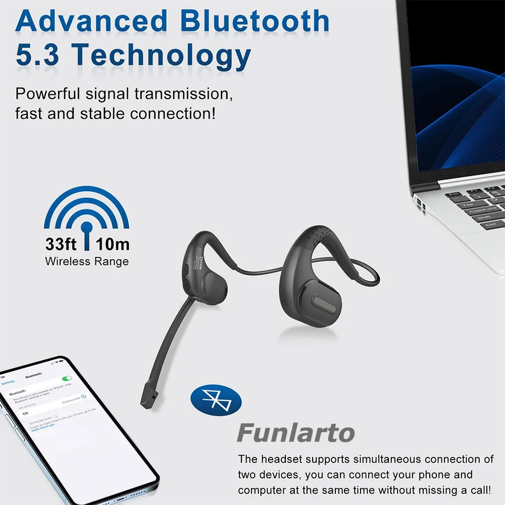 Auriculares inalámbricos Bluetooth 5,3, auriculares inalámbricos de negocios con micrófono extraíble, auriculares abiertos, nuevo