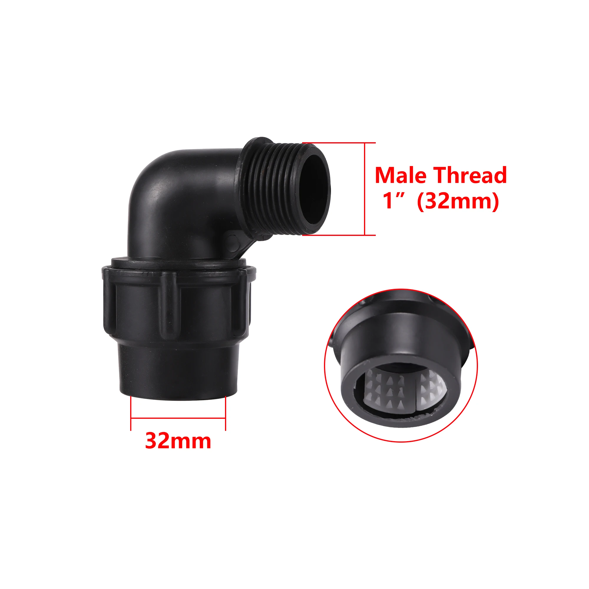 Reductor de rosca macho rápido de plástico de 25/32mm a 1 ", conexión de tubería de PVC, codo en T, accesorio de tubería de agua recta de jardín