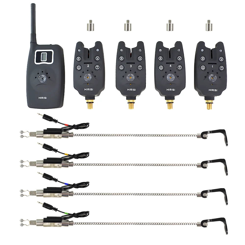 Alarma de picadura de pesca inalámbrica, 1 + 4 juegos con 4 Uds. Swinger iluminado en funda EVA para pesca de carpa B1203S