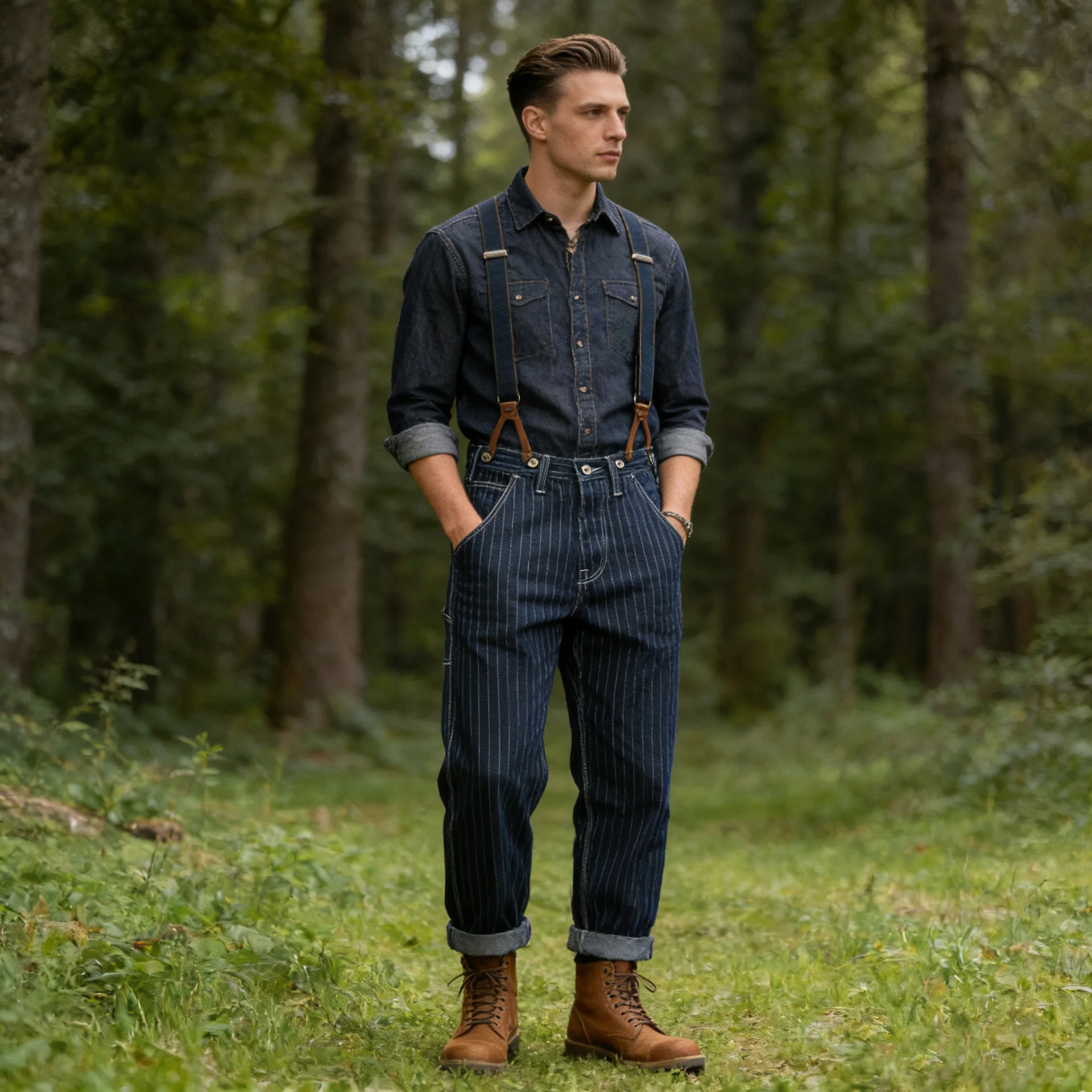 Pantalones vaqueros a rayas de pierna ancha para hombre, monos de ferrocarril sueltos, pantalones con tirantes de primavera para hombre, pantalones de caza para acampar al aire libre, pantalones largos de pesca nuevos