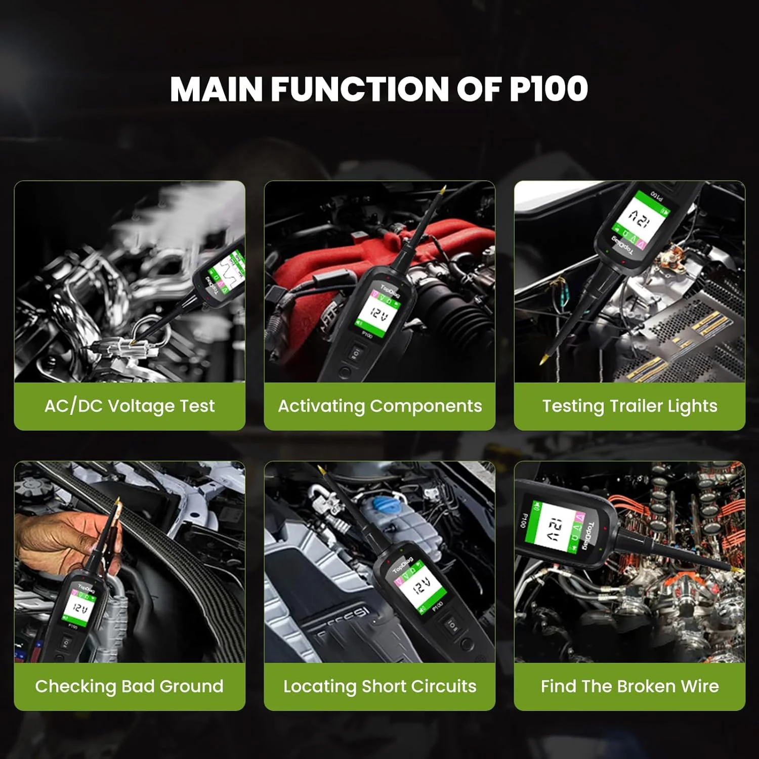 2026 JDiag P100 probador de circuito automotriz Detector de voltaje de coche Kit de sonda de sistema eléctrico AC DC 12V 24V herramienta de diagnóstico de coche