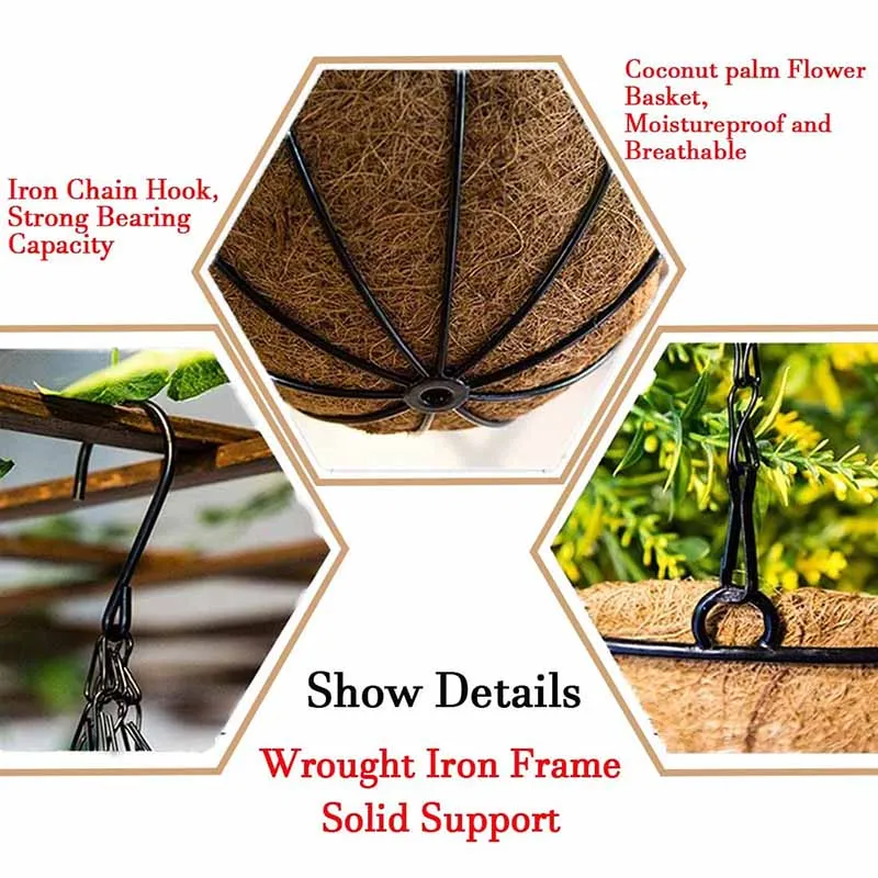 Soporte para plantas de alambre redondo de 8/10 pulgadas, cesta colgante de Metal, forro de coco, plantas, maceta de jardín de flores para decoración del hogar y balcón